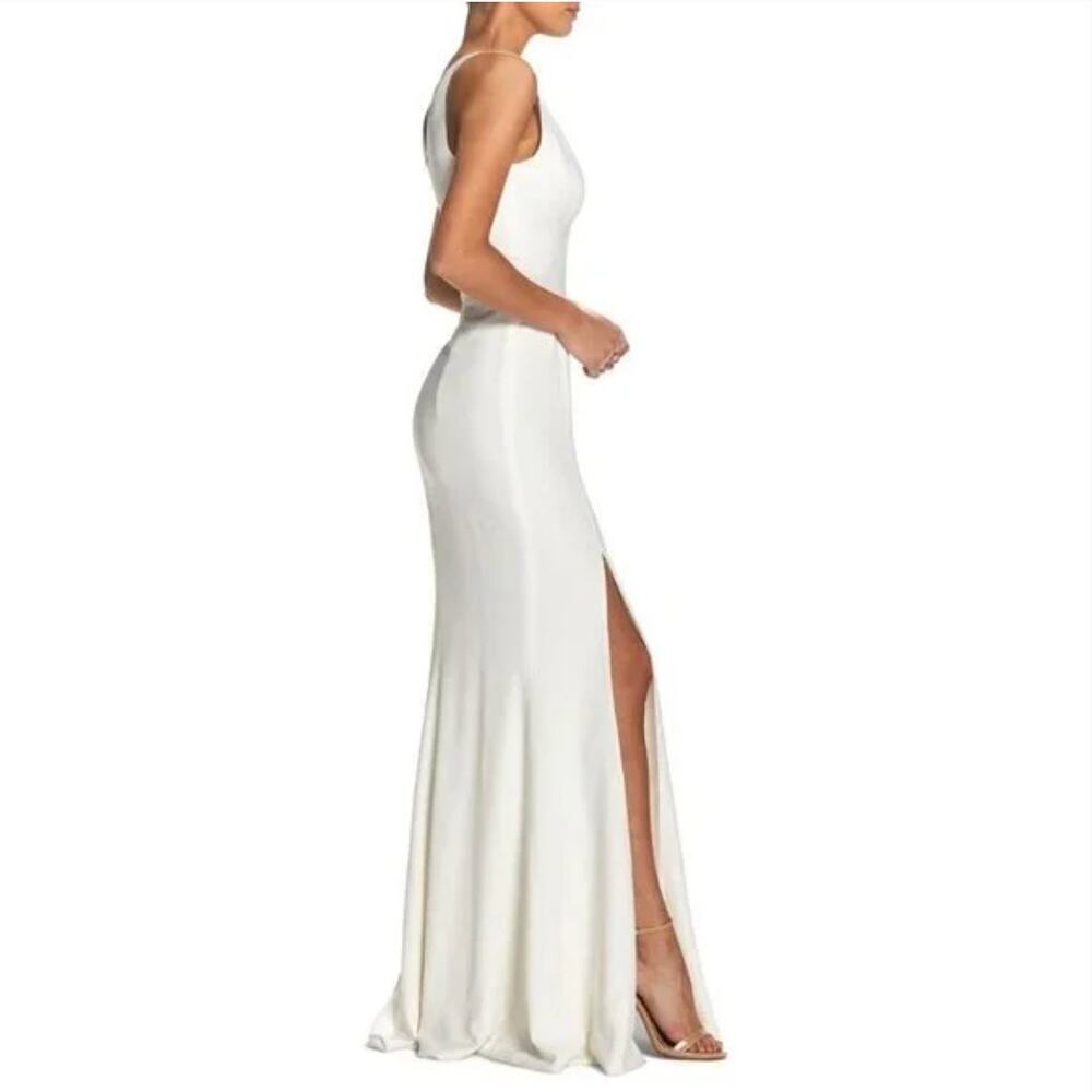 NEW $198 Dress The Population Iris White Bridal Maxi Gown w/ Slit - Picture 5 of 11